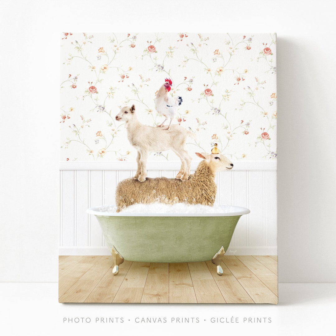 Stacked Farm Animals in Vintage Tub Country Cottage Style, Bathtub