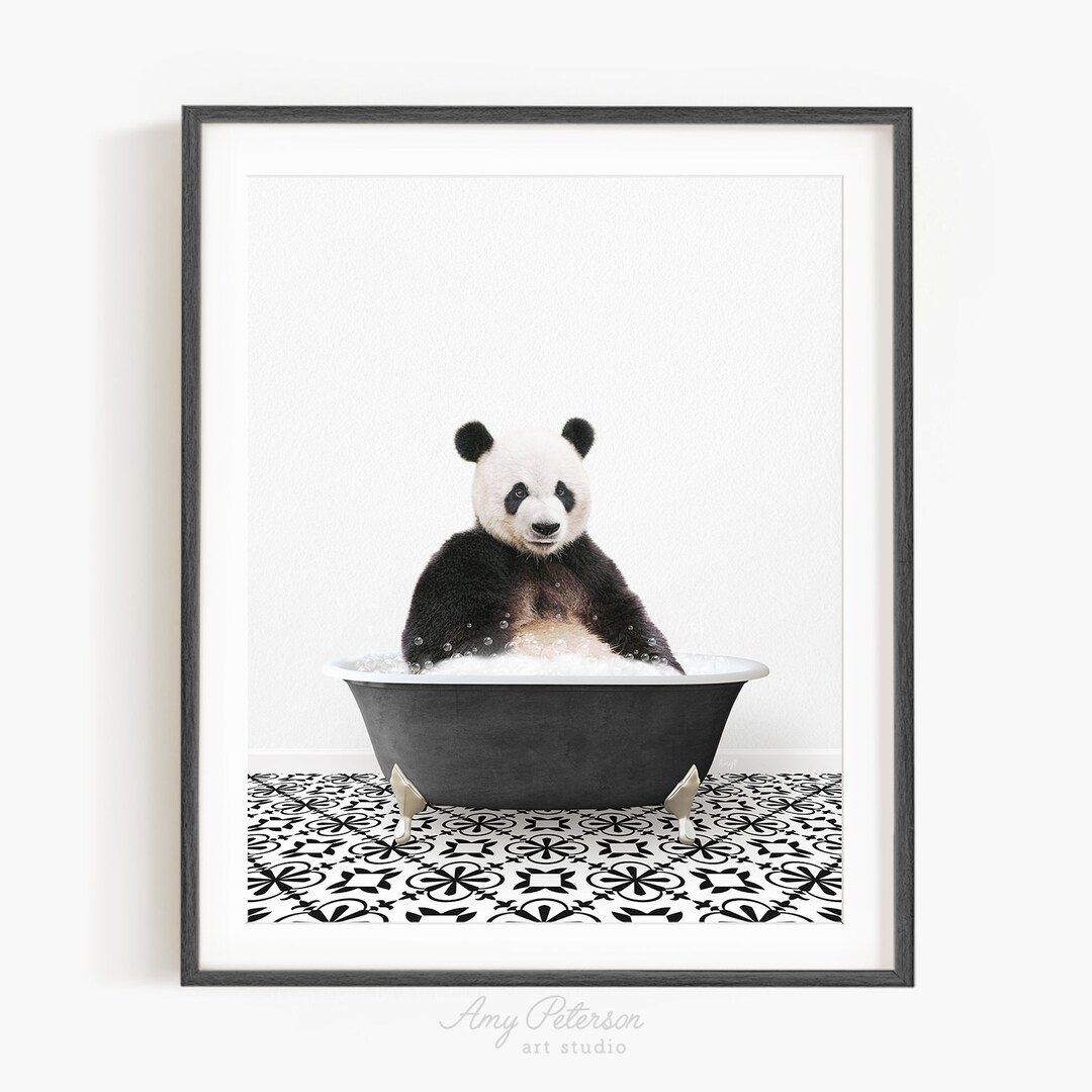 Panda in Vintage Bathtub Black and White Bath Style Animal - Etsy