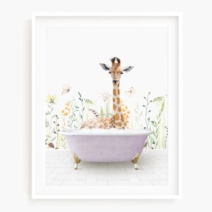 Giraffe in Vintage Bathtub, Spring Bath Style, Animal in Tub, Bathroom Art, Animal Art by Amy Peterson