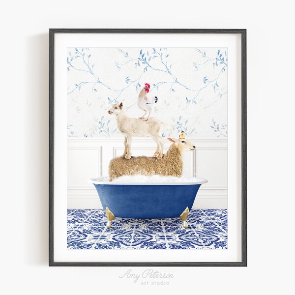 Farm Animal in Bathtub Art Etsy