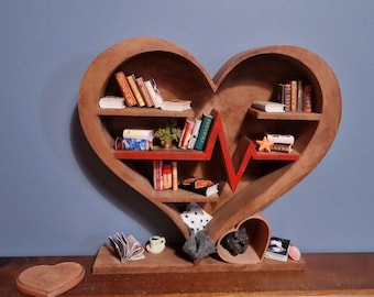 Mini Heart Library Diorama Book nook - with little secret box, handmade dollhouse, the perfect gif