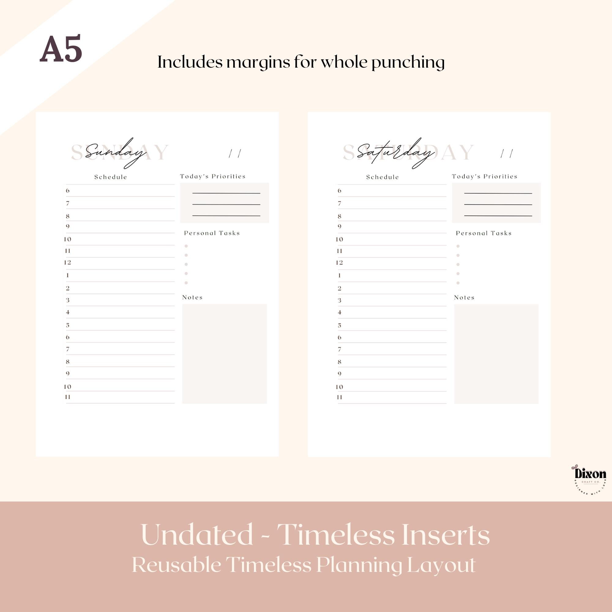 A5 Daily Planner Inserts | Minimalist Printable (instant Download) - Etsy