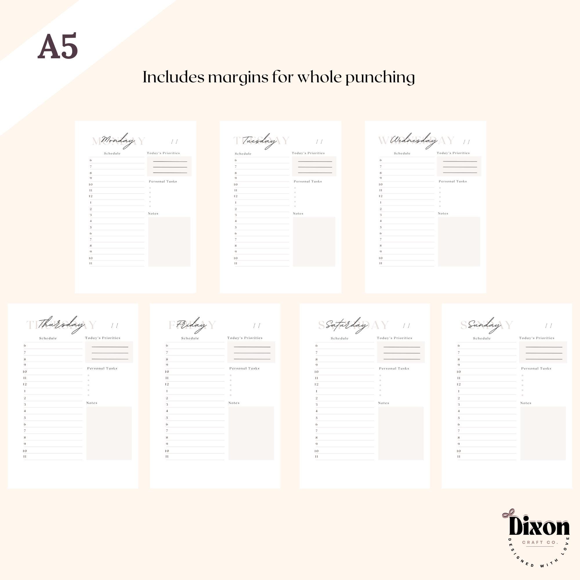 A5 Daily Planner Inserts | Minimalist Printable (instant Download) - Etsy