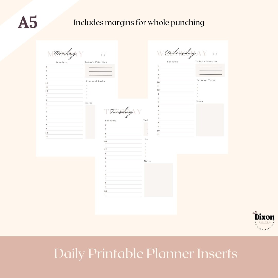 A5 Daily Planner Inserts | Minimalist Printable (instant Download) - Etsy