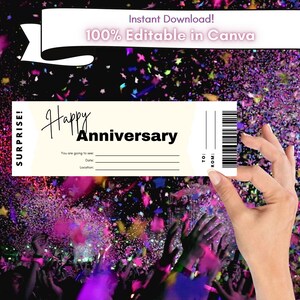 Event ticket template, concert ticket, voucher template, editable, gift certificate, birthday gifts, anniversary gift,surprise gift ticket