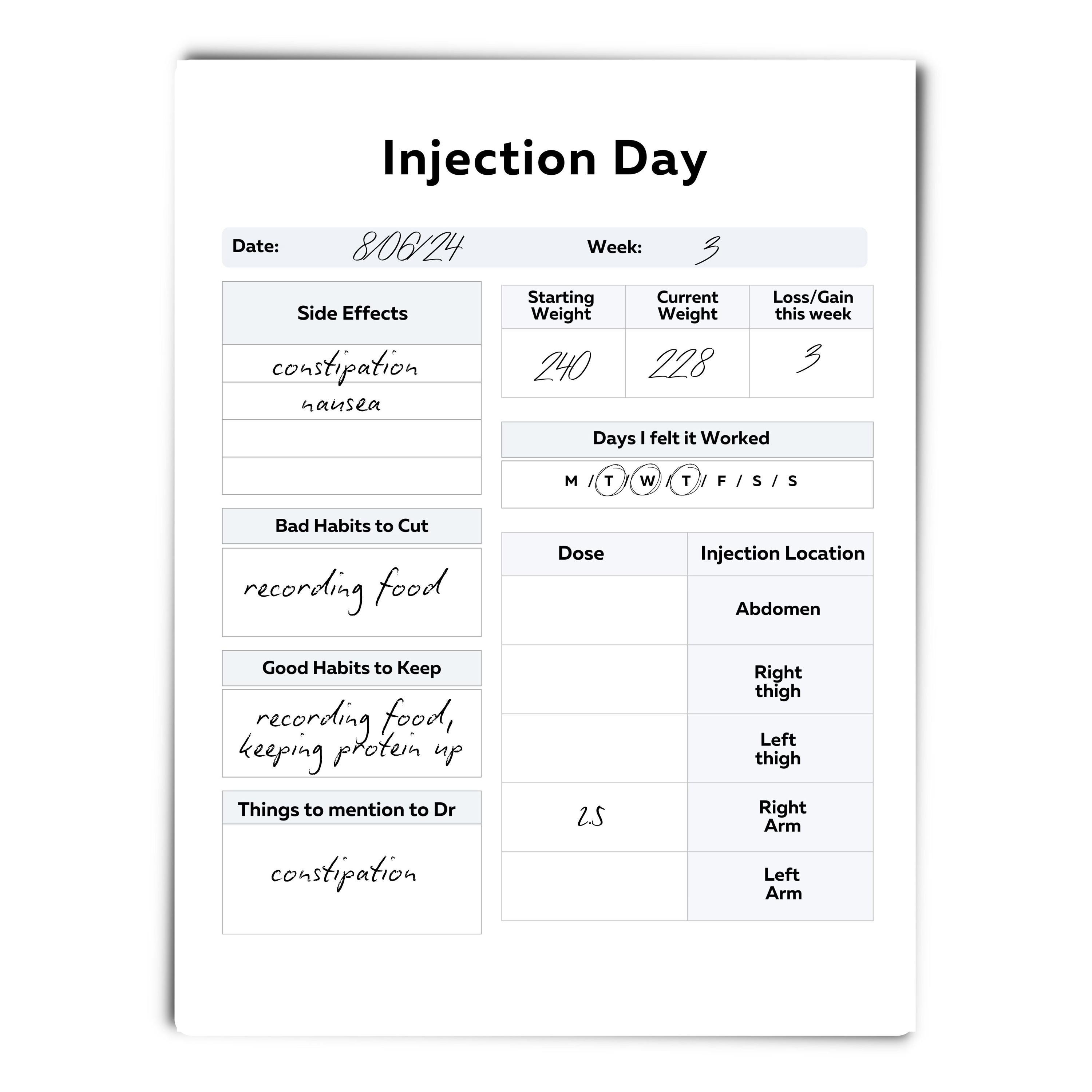 GLP-1 Injection Tracker, Weight Loss Journal (digital Download) - Etsy