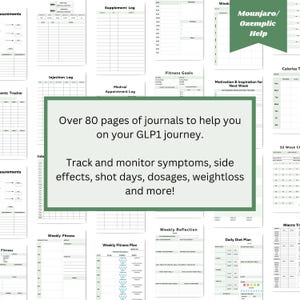 Peut inclure: Une collection de pages de journal imprimables con&ccedil;ues pour aider &agrave; suivre et &agrave; surveiller les sympt&ocirc;mes, les effets secondaires, les jours de prise de m&eacute;dicaments, les dosages, la perte de poids et plus encore pour les personnes utilisant des m&eacute;dicaments GLP1 comme Mounjaro et Ozempic.