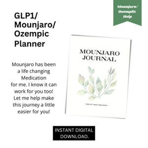Peut inclure: Un journal num&eacute;rique imprimable avec un motif floral aquarelle et le texte "Mounjaro Journal" et "Faites confiance au processus". Le journal est destin&eacute; aux personnes prenant le m&eacute;dicament Mounjaro ou Ozempic.