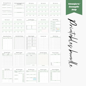 Peut inclure: Un ensemble de suivis de forme et de journaux imprimables avec des titres tels que "R&eacute;flexion hebdomadaire", "Motivation et inspiration pour la semaine prochaine", "Transformation", "Plan alimentaire quotidien", "Plan de repas hebdomadaire", "Je&ucirc;ne intermittent", "Suivi des macros", "Liste d'&eacute;picerie", "Journal d'entra&icirc;nement", "Suivi de la course &agrave; pied", "Suivi du poids", "D&eacute;fi de 52 semaines", "D&eacute;fi de 100 miles", "Progression de la forme physique", "Suivi alimentaire", "Mes objectifs de forme physique", "Mon parcours alimentaire", "Suivi des calories", et "D&eacute;fi de forme physique".