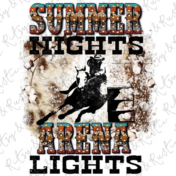 Summer Nights Arena Lights - Barrel Racer - Sublimation Design Downloads - PNG Print Datei für Sublimation oder Druck - Digitaler Download