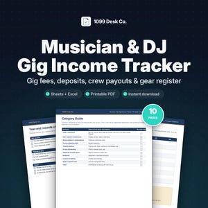 DJ Business Spreadsheet | Gig Log with Deposits & Balances, Band and Sub Payouts, Gear Register, Mileage + Tax Set-Aside