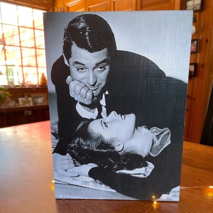 Katharine Hepburn Cary Grant Handmade Hollywood Iconic Images Pine Wood Shelf sitter Wall hanging