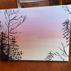 Original Silhouette Painting on Canvas of Maine&#39;s Skyline  at Dawn By local Maine Artist