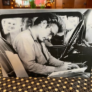 Striking Image Of James Dean Signing Autographs Sitting In His Car Handmade On Pine Wood