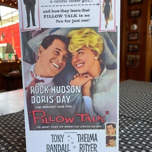Charming Pillow Talk Movie Poster Showcasing Doris Day and Rock Hudson Is Handmade On Pine Wood