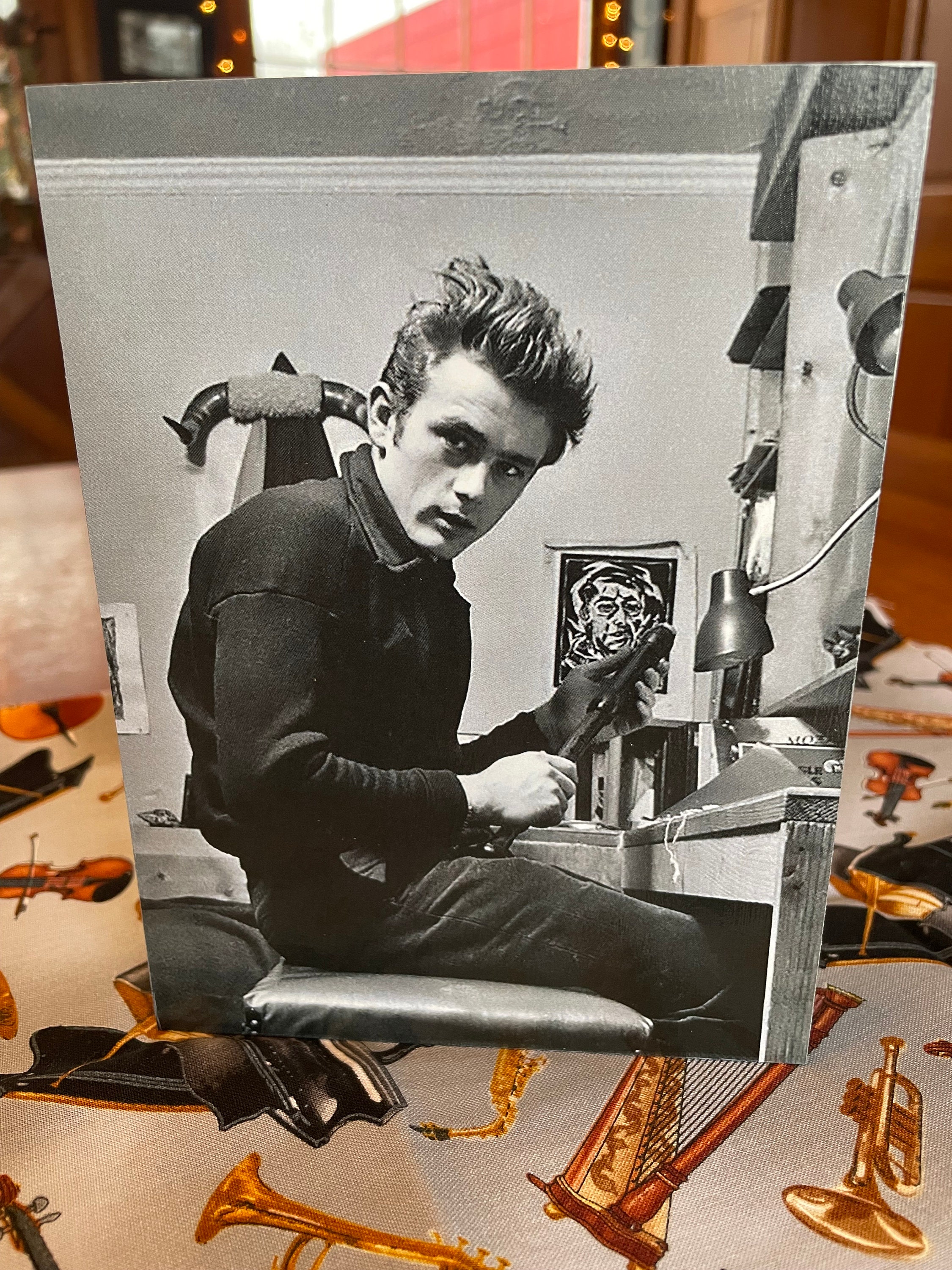 Incredible Image Of James Dean In His NYC Apartment Holding His Recorder Instrument Handmade On Pine Wood