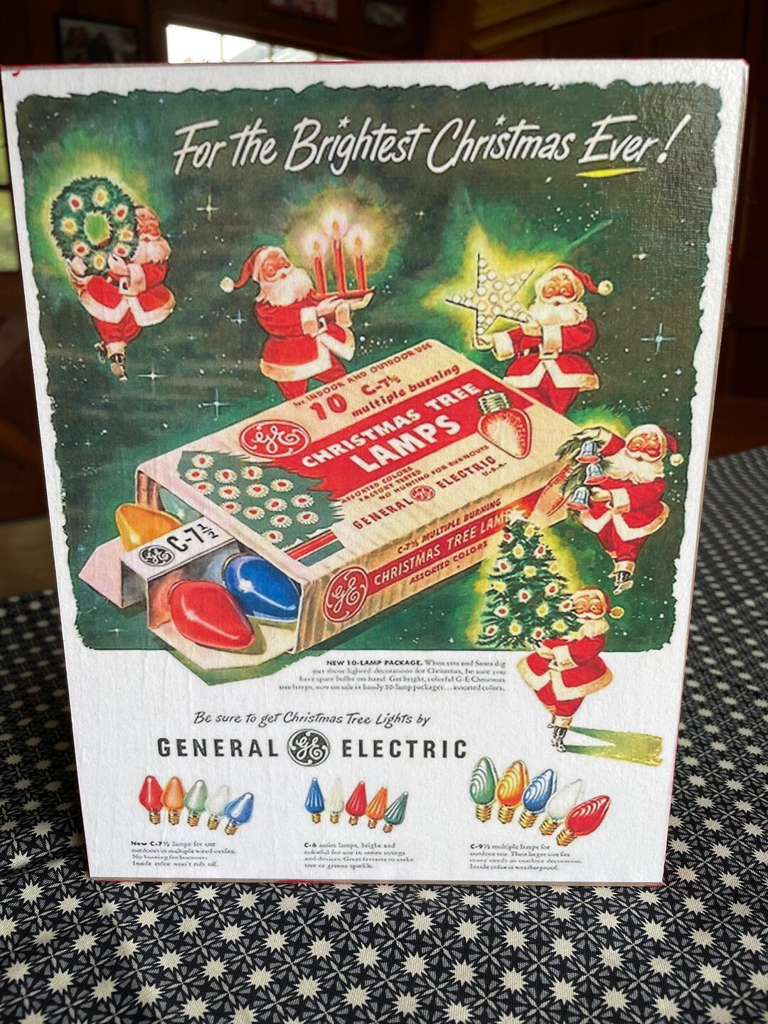 Vintage General Electric Holiday Lights Ad With Santas on Pine Wood Etsy