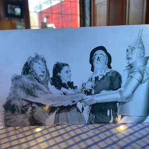 Wizard Of Oz Fun Image With Dorothy, Tin Man, Scarecrow and Lion, Handmade On Pine Wood