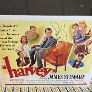 Comical Vintage Image Of Harvey Movie Poster Handmade On Pine Wood