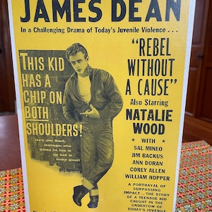 Amazing Rebel Without A Cause Movie Poster Handmade On Pine Wood With Great Image Of James Dean