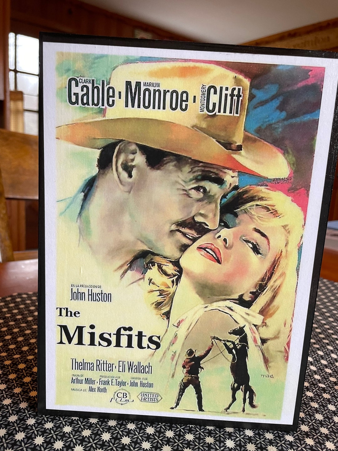 The Misfits Movie Poster Handmade on Pine Wood Showing Incredible