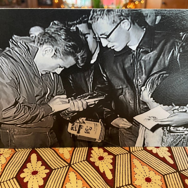 Fantastic Image Of James Dean Signing Autographs Handmade On Pine Wood
