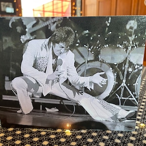 Iconic Image Of Elvis Presley Performing Handmade On Pine Wood