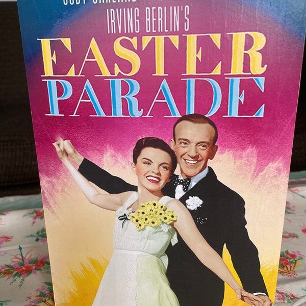 A Brightly Colored Beautiful Vintage Easter Parade Movie Poster Handmade With Pine Wood