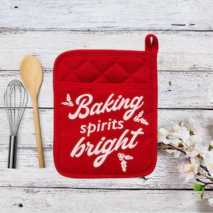 Baking Spirits Bright SVG, Christmas Tea Towel SVG, Kitchen Towel SVG Designs, Tea Towel Png, Christmas Baking Svg, Christmas Pot Holder Svg