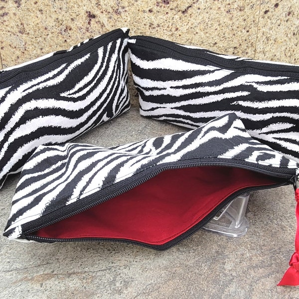 Super Cute Hand Made Zebra Print Tote Bag Red Lining - 2 Sizes