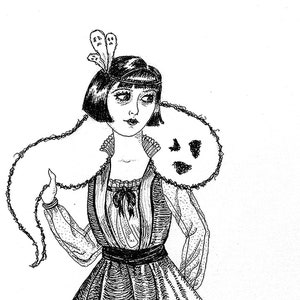 Every Girl's Got a Few ghost art 1920s flapper dress ink illustration 5x7 gothic art print image 1