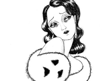 Ghosts Are a Girl's Best Friend - ghost art - pinup art - gothic home decor - ink illustration 5x7