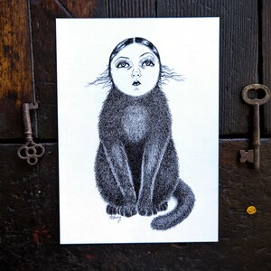 Cat Lady gothic home decor cat art print black cat art 5x7 image 1