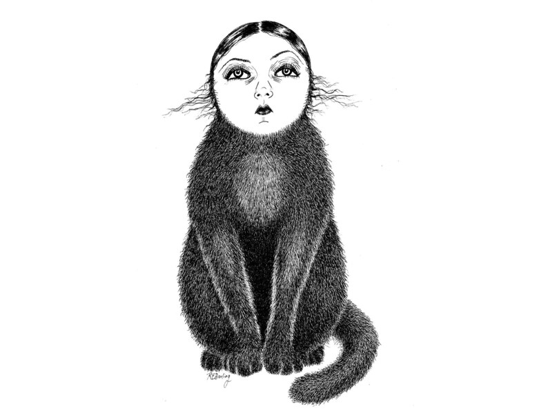 Cat Lady gothic home decor cat art print black cat art 5x7 image 2