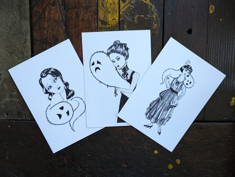 Every Girl's Got a Few ghost art 1920s flapper dress ink illustration 5x7 gothic art print image 4