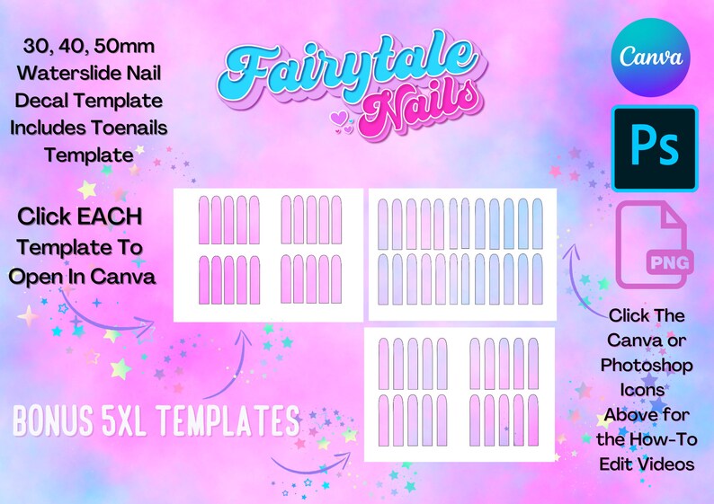 Waterslide Nail Decal Templates Frenchtip & Square Tip Bonus 5XL Decal