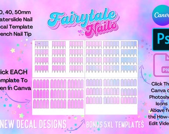 Waterslide Nail Decal Templates FrenchTIp & Square Tip + Bonus 5XL Decal Template