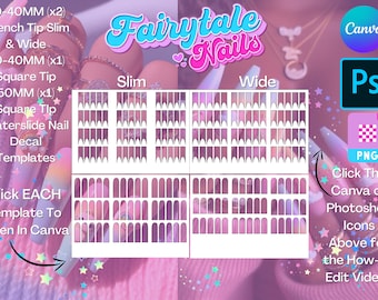 Waterslide Nail Decal Templates FrenchTIp & Square Tip + Bonus 5XL Decal Template