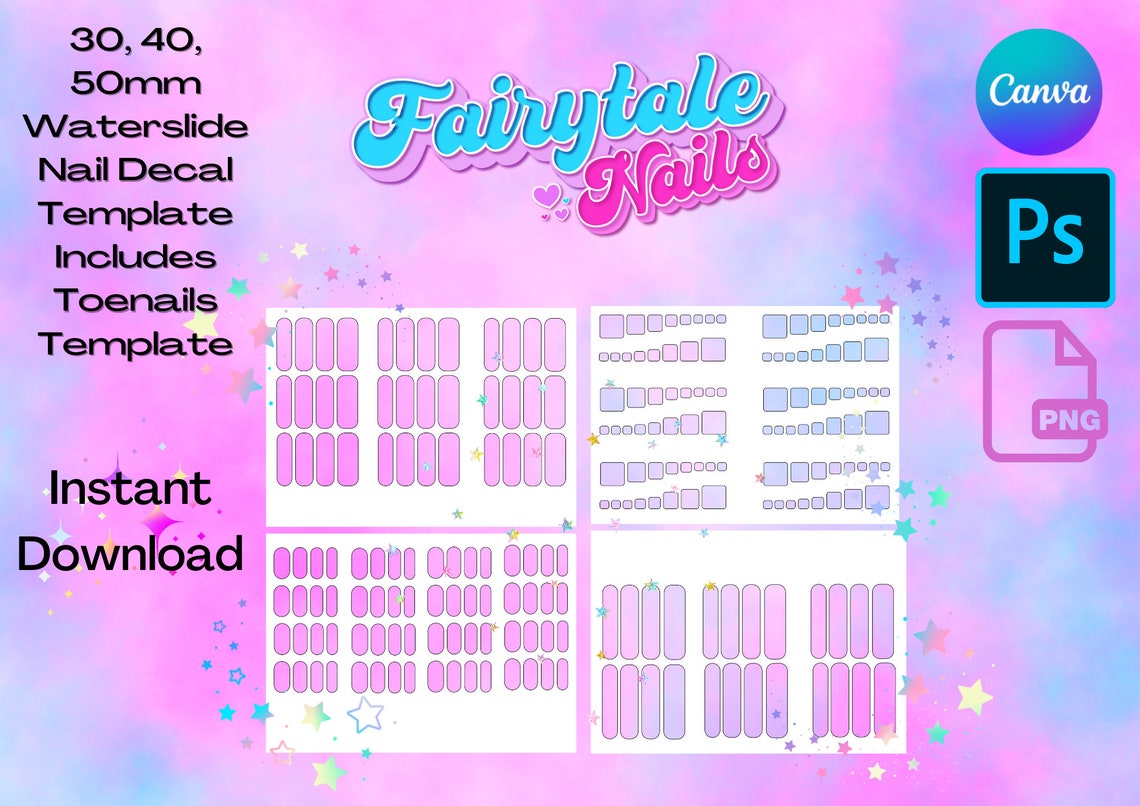 Waterslide Nail/toenail Decal Templates Etsy
