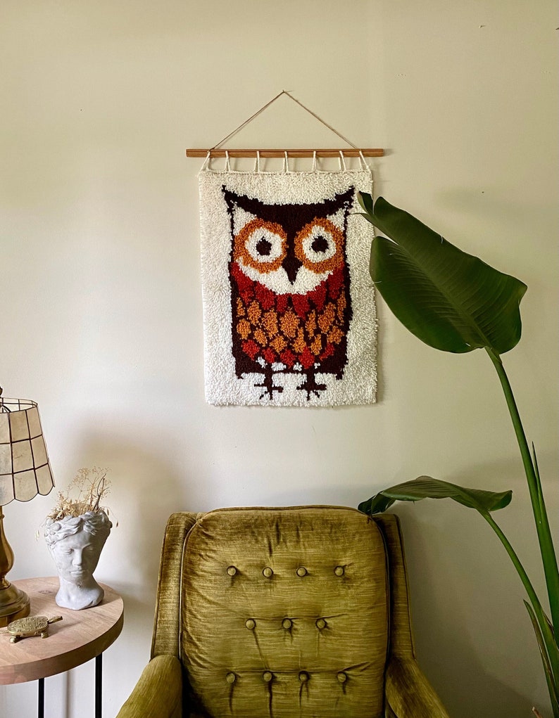MCM Owl Latch Hook Wall Hanging Etsy
