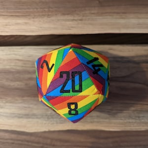d20 / Rainbow LGBTQIA+ Pride pattern / oversized handmade fabric DnD/RPG polyhedral die