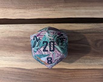 d20 / Motif rétro à feuilles métalliques / matrice polyédrique en tissu surdimensionné de 5 » DnD/RPG