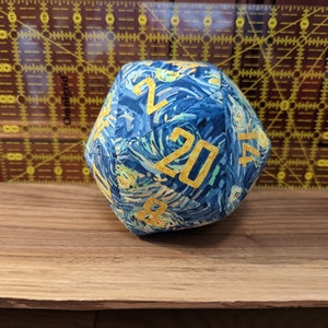 d20 / Starry Night pattern / 5 oversized fabric DnD polyhedral die image 2