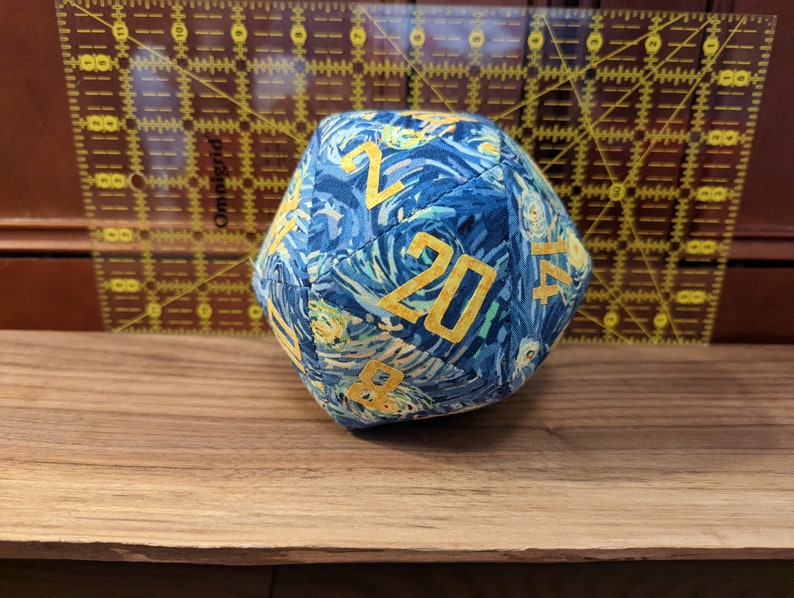 d20 / Starry Night pattern / 5 oversized fabric DnD polyhedral die image 2