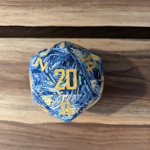 d20 / Starry Night pattern / 5 oversized fabric DnD polyhedral die image 1
