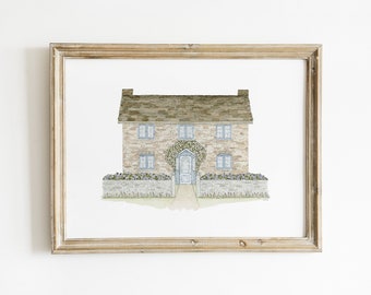Quaint Cottage Watercolor Painting, Printed and Shipped, Fine Art Print