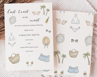 Beach Bachelorette Invitation Template, Poolside Bachelorette Weekend, Coastal Bachelorette Invitation