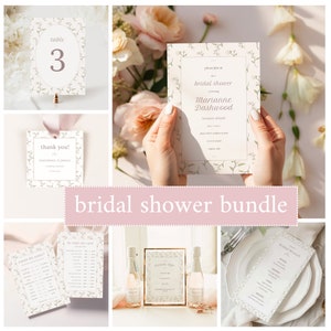 Pink Floral Bridal Shower Invitation Bundle, Welcome Sign Template, Bridal Shower Games Editable, Printable Bridal Shower Bundle