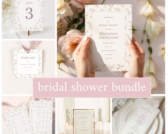 Pink Floral Bridal Shower Invitation Bundle, Welcome Sign Template, Bridal Shower Games Editable, Printable Bridal Shower Bundle