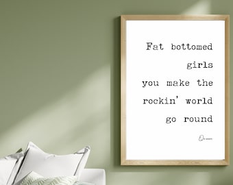 fat bottomed girls/ Queen/ Queen lyrics /printable poster /print/ wall art/instant download/